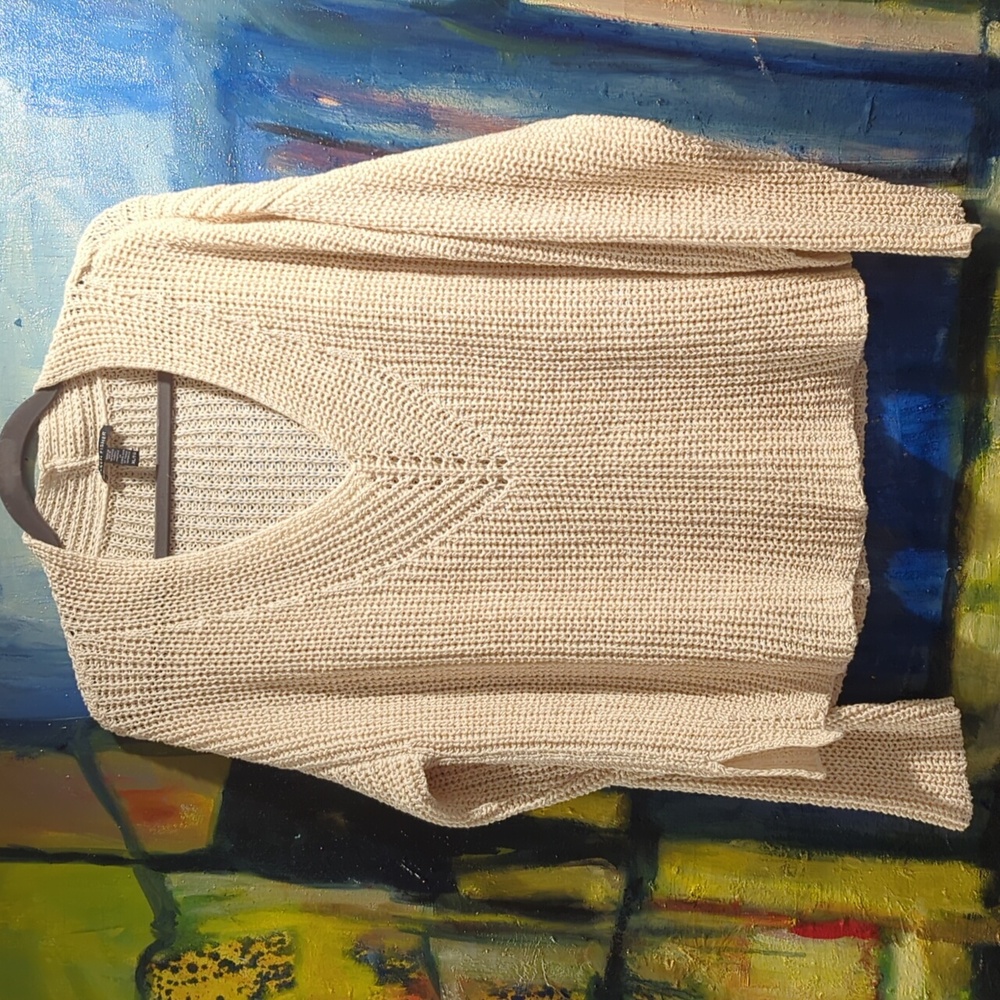 Eileen Fisher Organic Cotton Linen V-neck Sweater Size XL -Long Sleeve -Cream